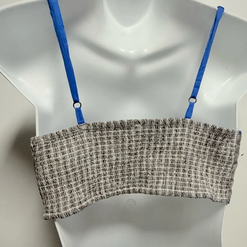 Free People Gray and Blue Strappy Top